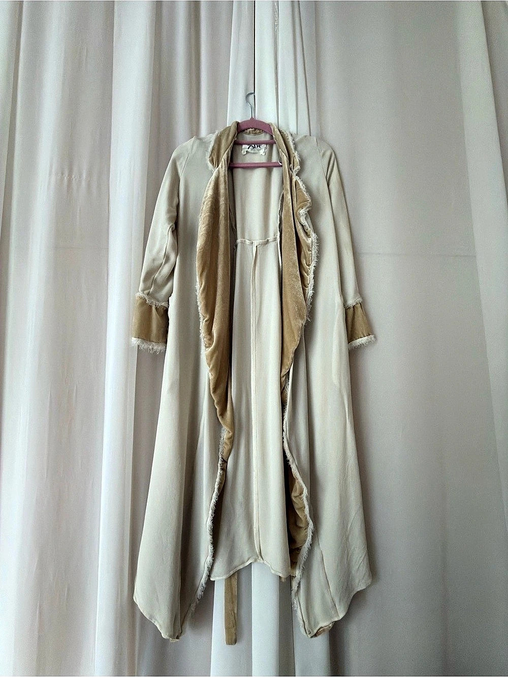 Zara Distressed Trim Wrap Coat in Cream Size Medium